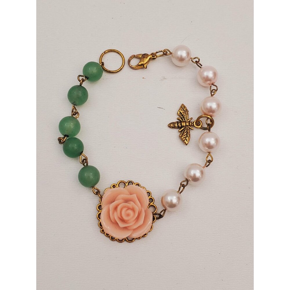 Dusty Rose Pink Bracelet Ivory Pearl Bracelet Bee Bridal Accessories Country